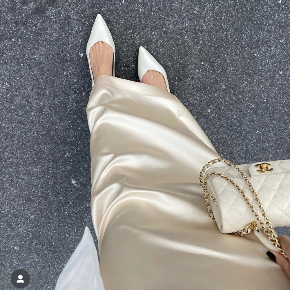 Zara Champagne Satin Strapless Midi Dress - Picture 6 of 7